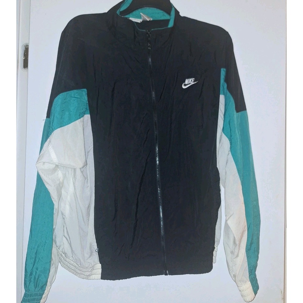 Vintage 90s Nike Gray Tag 2XL Windbreaker Jacket Teal Black White Colorblock